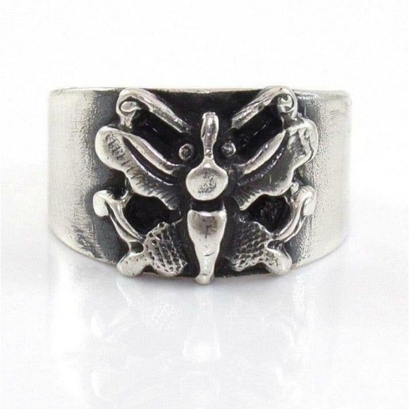 Vintage Laurel Sterling Silver Butterfly Band Ring Size 7.25 - Picture 1 of 3